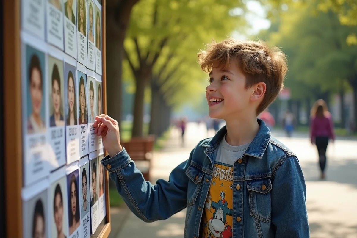 Adolescent souriant comparant ses anniversaires aux photos