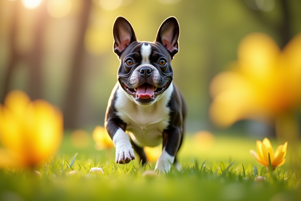 Bouledogue exotique jouant dans un parc en pleine nature