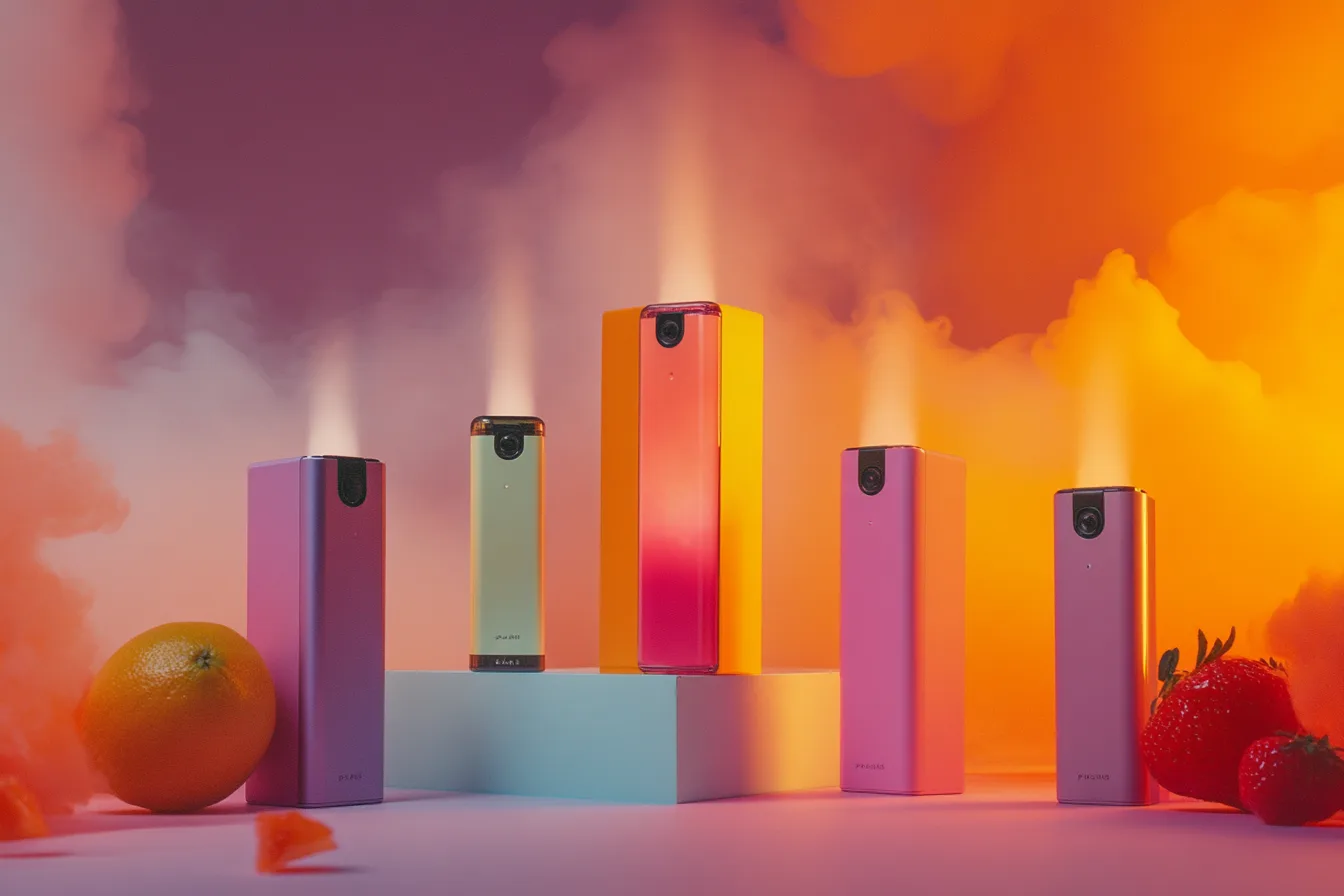Puffs colorés avec différentes saveurs et designs variés