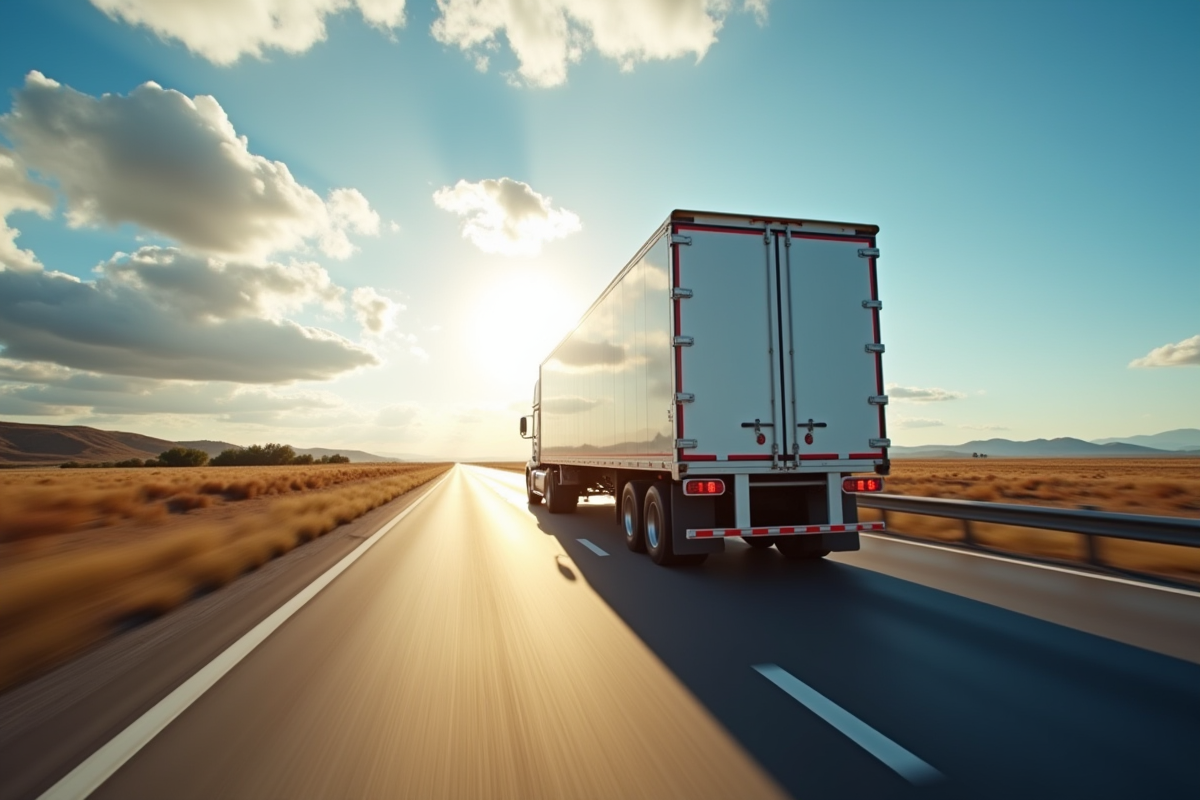 Camion avec remorque roulant sur une autoroute en plein jour