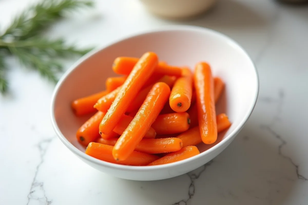 Carottes vichy servies dans un bol blanc sur un plan de travail