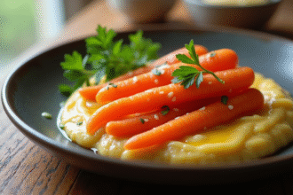 Assiette de carottes vichy fraîches sur une table en bois