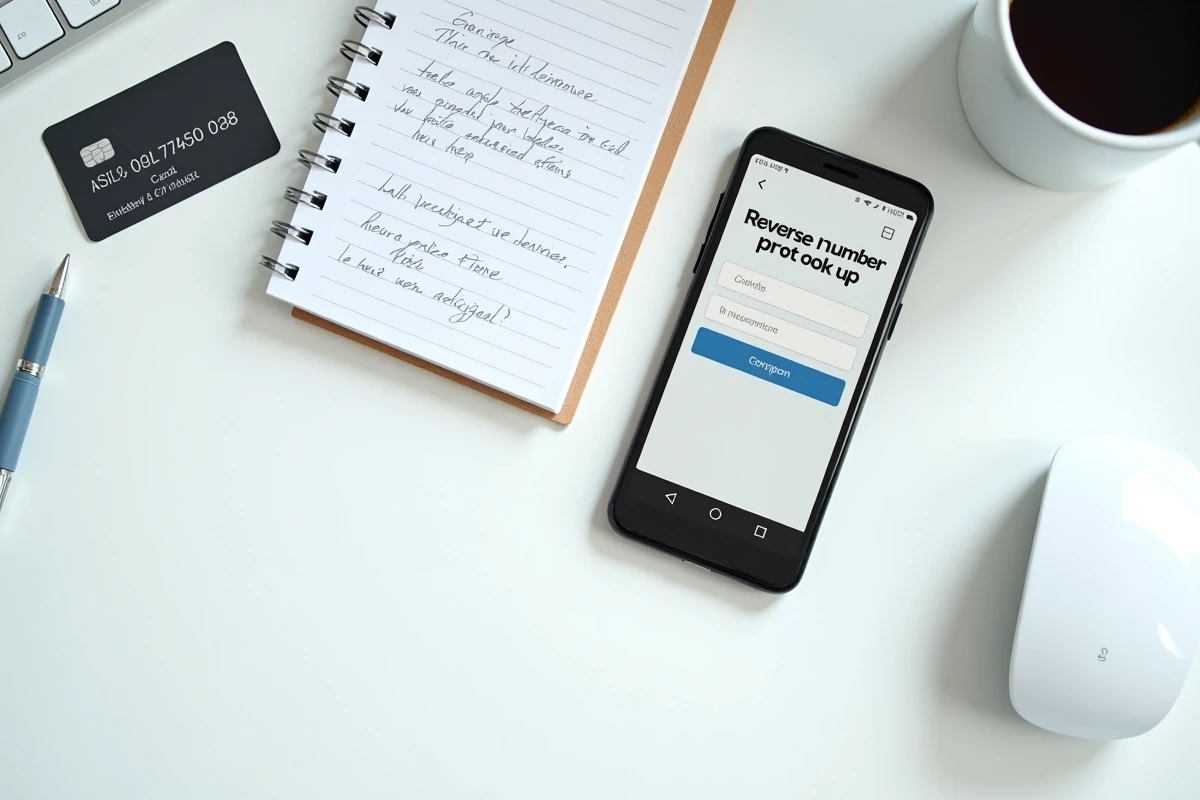 Comparaison entre services d'annuaire inversé gratuits et payants illustrée par un téléphone et une carte bancaire sur un bureau