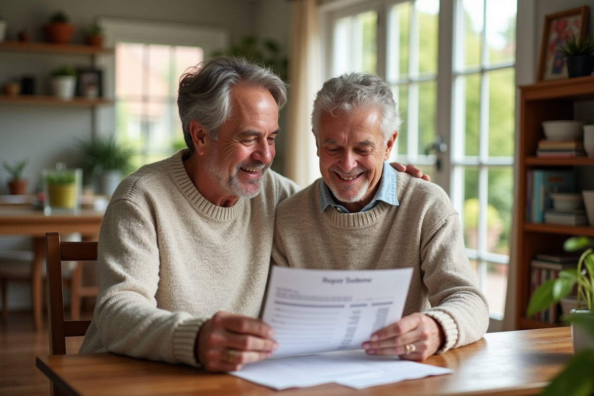 Couple relaxe discutant de leur prêt immobilier
