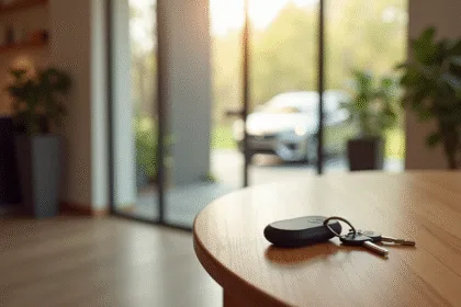 Entrée moderne avec clés et tracker sans fil sur console