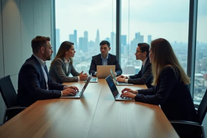 Groupe de professionnels en réunion dans un bureau moderne