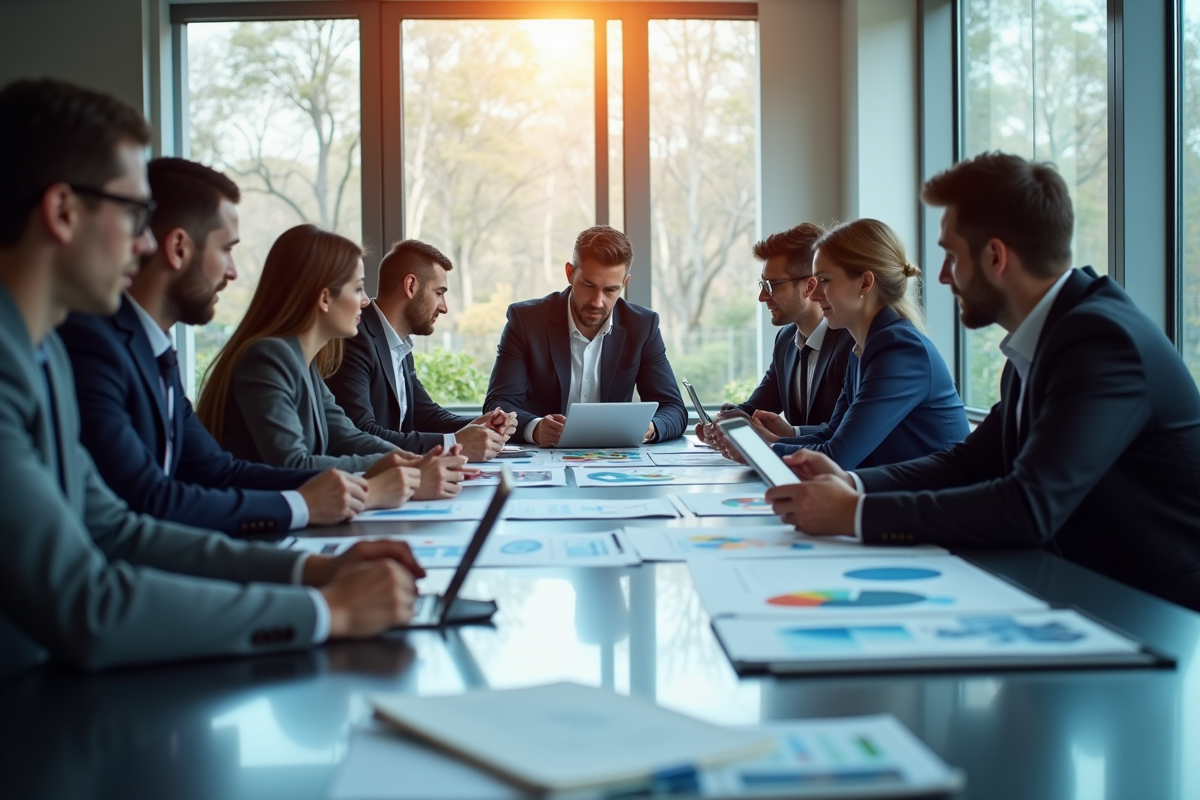 Ingénieurs et staff analysant graphiques pour l article