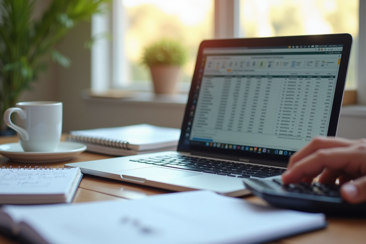 Espace de travail avec ordinateur et calculatrice pour budget