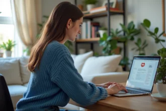 Jeune femme utilisant un VPN sur son ordinateur portable à la maison