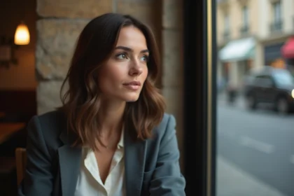 Femme en portrait dans un café parisien en intérieur