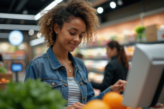 Femme faisant ses courses dans un supermarche moderne