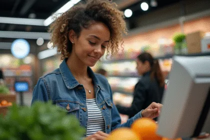 Femme faisant ses courses dans un supermarche moderne