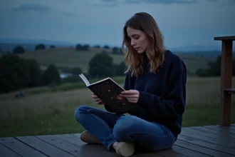 Femme assise sur un ponton regardant le ciel étoilé