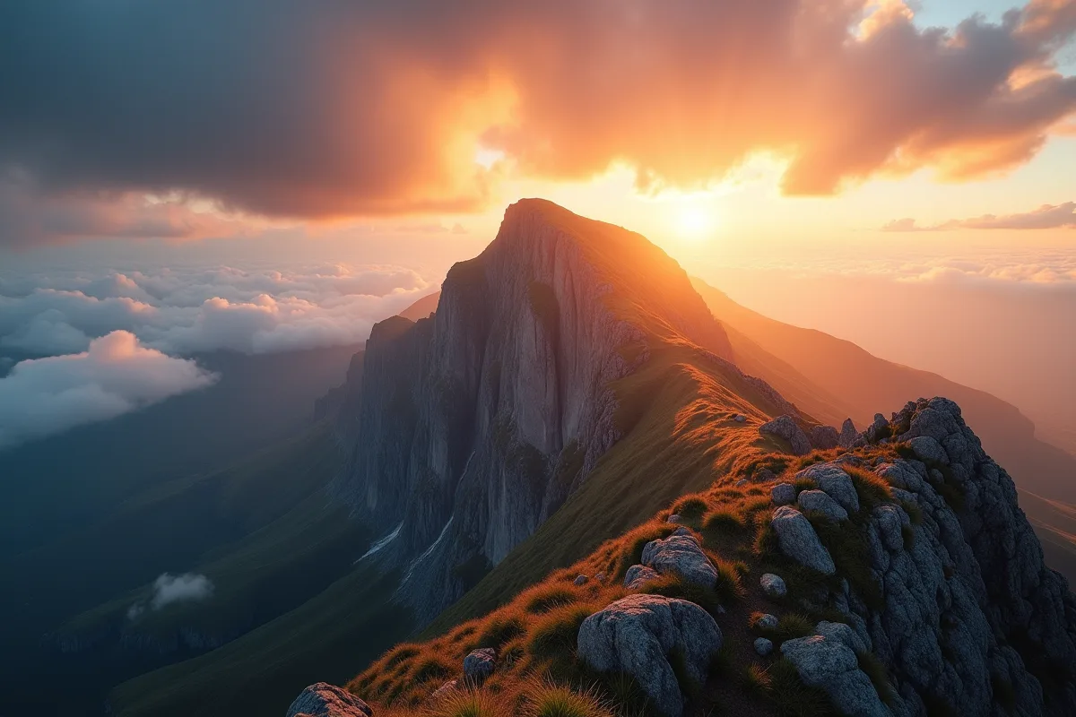 Lever de soleil coloré sur le Pico Arieiro à Madère