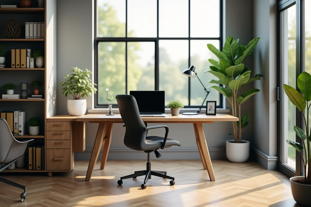 Espace de télétravail ergonomique avec équipements technologiques adaptés