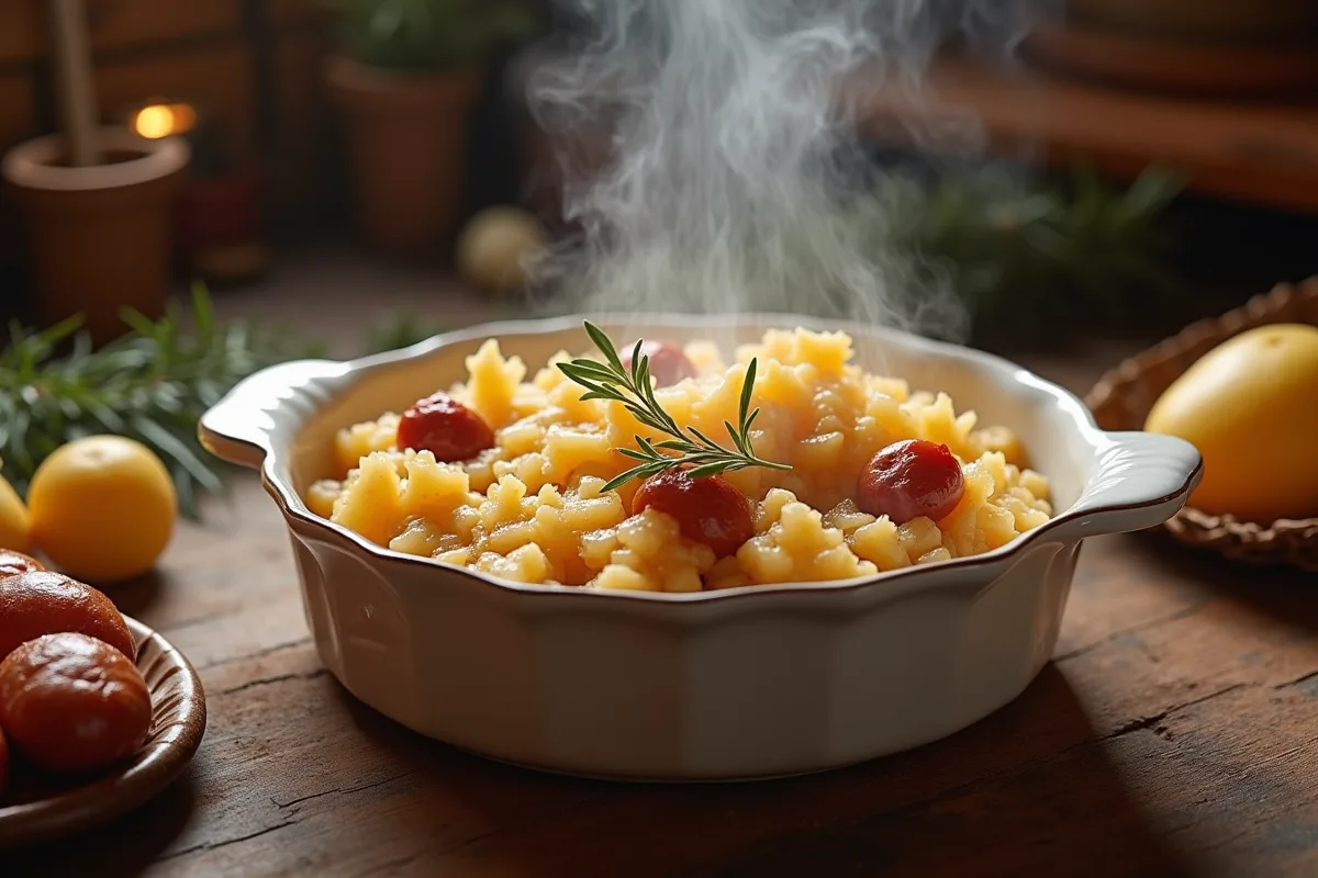 Choucroute alsacienne réchauffée au four avec viandes et épices