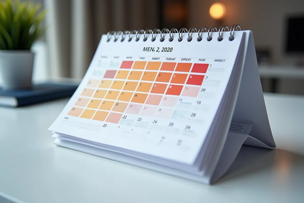 Calendrier illustrant la distinction entre semaines paires et impaires