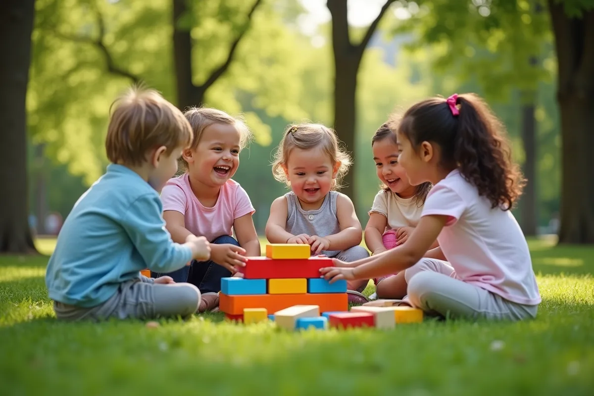 Enfants jouant ensemble dans une cour d'école finlandaise