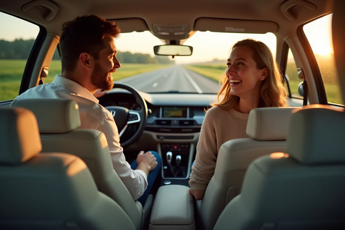 Un couple discutant de covoiturage dans une voiture
