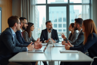 Groupe divers de professionnels en réunion dans un bureau moderne