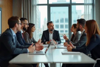 Groupe divers de professionnels en réunion dans un bureau moderne
