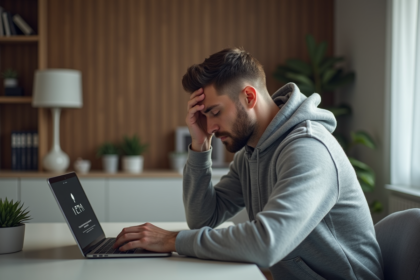 Jeune homme frustré devant un ordinateur avec erreur VPN