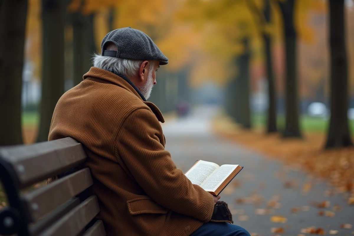 Homme âgé assis sur un banc dans un parc urbain