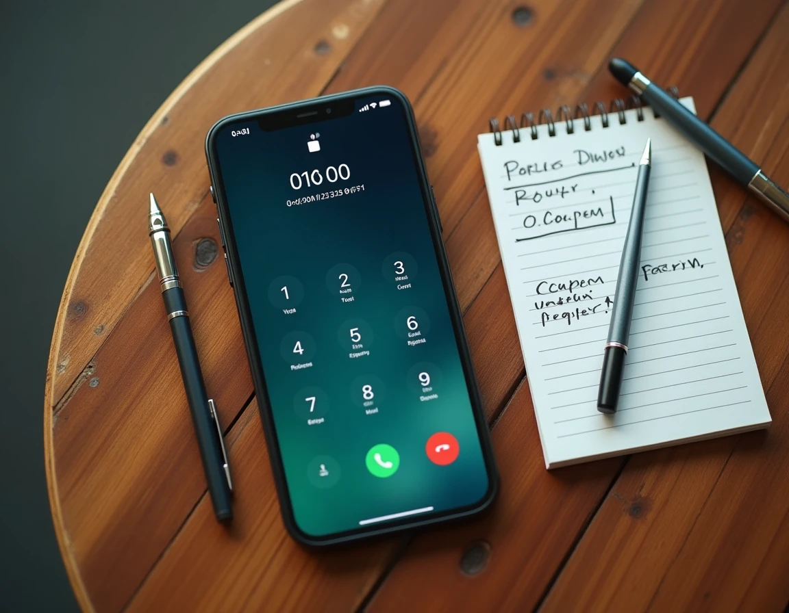 Vue de dessus d'un smartphone affichant l'indicatif téléphonique de l'Algérie avec une note manuscrite
