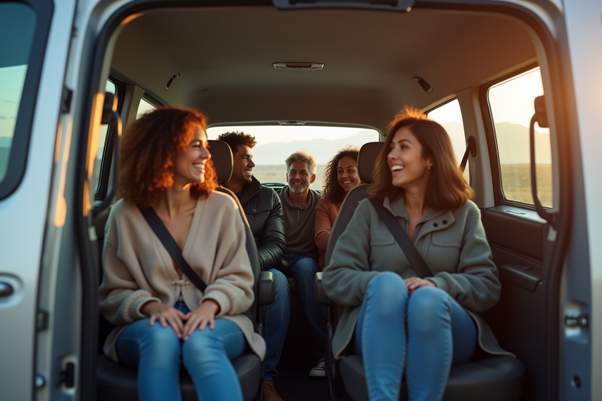 Intérieur spacieux du Peugeot Expert avec amis souriants