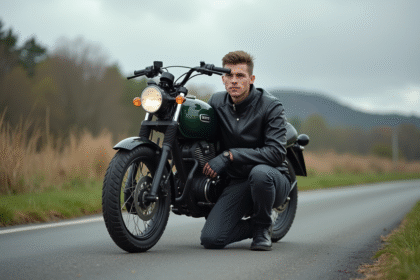 Jeune homme en moto dans la campagne française