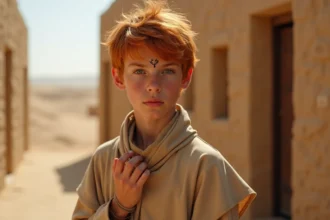 Jeune homme roux en tunique avec marque sur le front