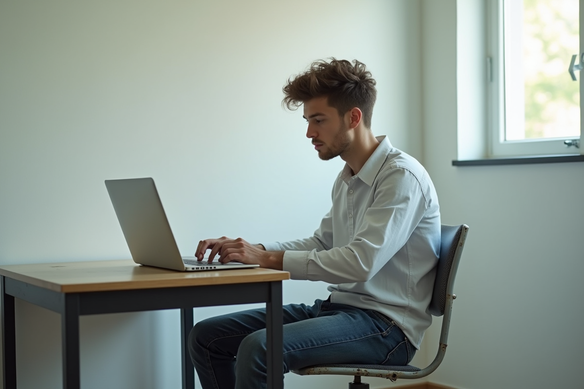 Jeune homme concentré travaillant sur son ordinateur