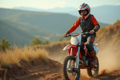 Jeune pilote motocross sur terrain boueux et sauvage