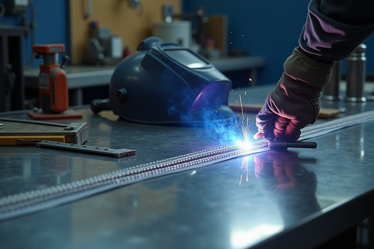 Soudure tig précise sur une surface métallique polie