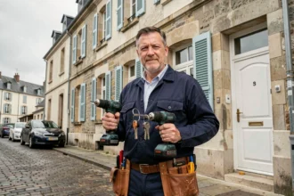Serrurier professionnel devant un immeuble résidentiel à Saint-Nazaire, représentant les meilleurs serruriers de la ville