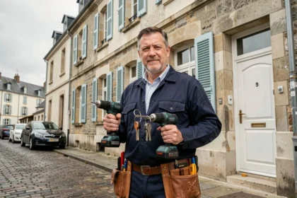 Serrurier professionnel devant un immeuble résidentiel à Saint-Nazaire, représentant les meilleurs serruriers de la ville
