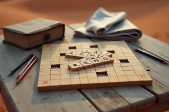 Grille de mots croisés en bois avec les mots Las Vegas et Reno sur une table dans le désert du Nevada