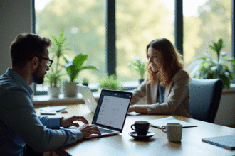 Deux professionnels au bureau vérifiant leurs emails