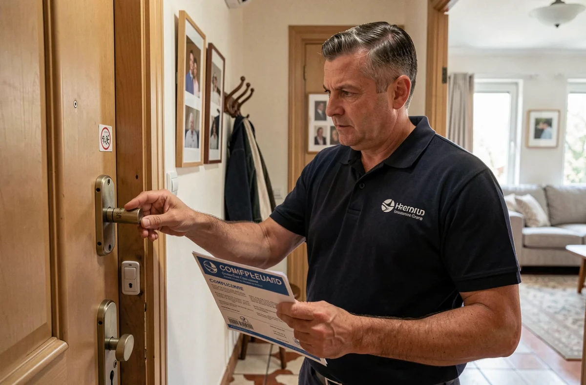 Serrurier Service Clés Papin présentant une serrure mise aux normes assurance habitation à un propriétaire