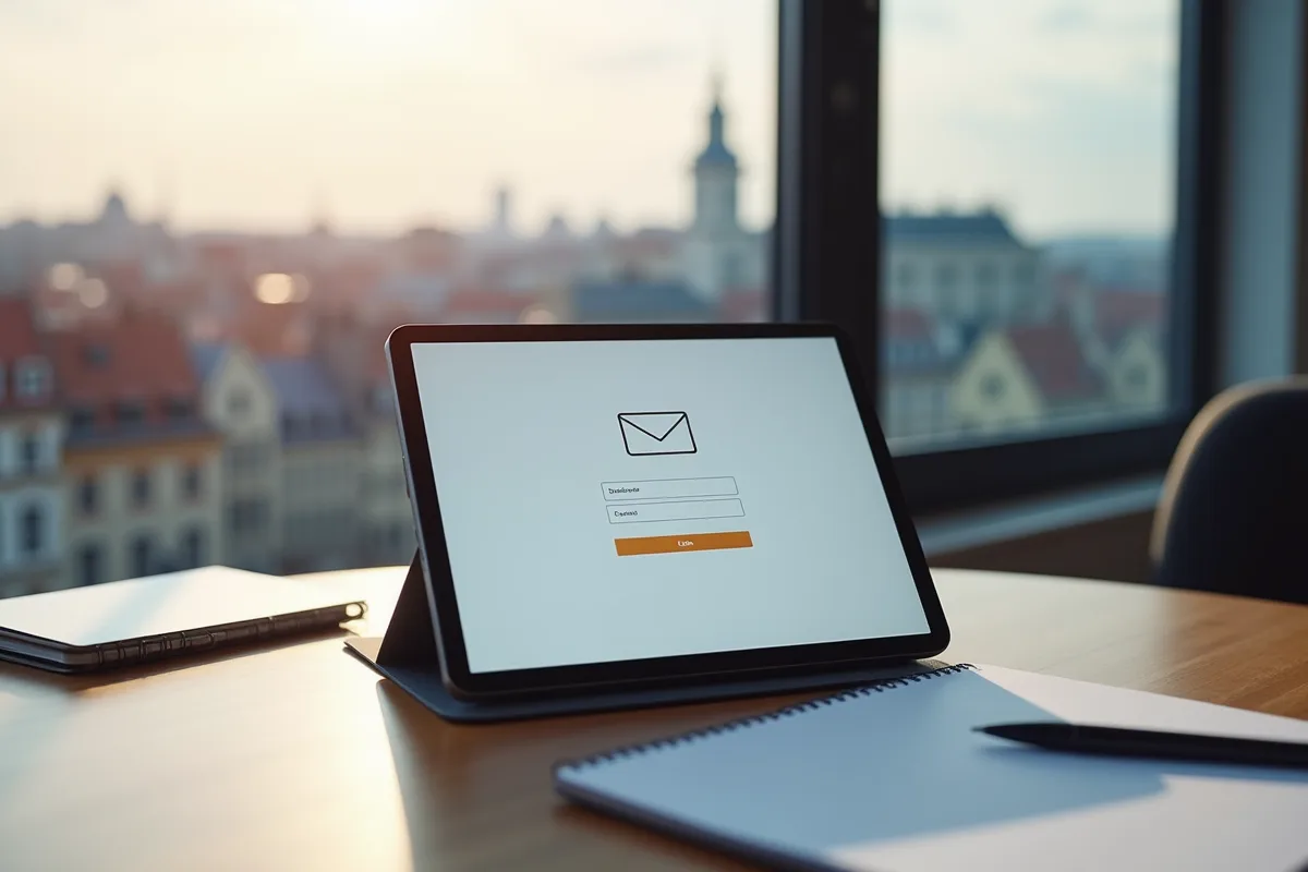 Tablette affichant une page de connexion webmail avec vue sur Nancy ou Metz