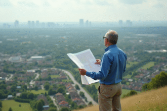 Urbaniste observant la ville en périphérie depuis une colline