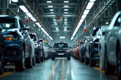 Usine automobile animée avec ouvriers et machines pour l article